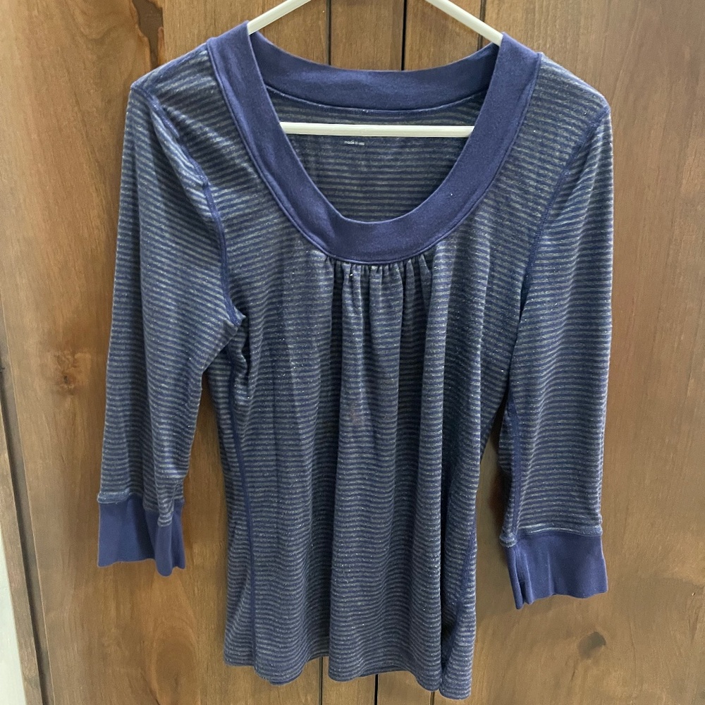 Three Dots Blue and Gray Stripped Size Large Shirt